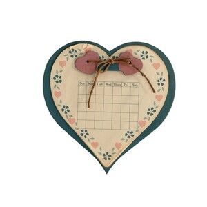 VTG French Country Cottagecore Heart Shaped Wall Calendar Board Pink & Blue